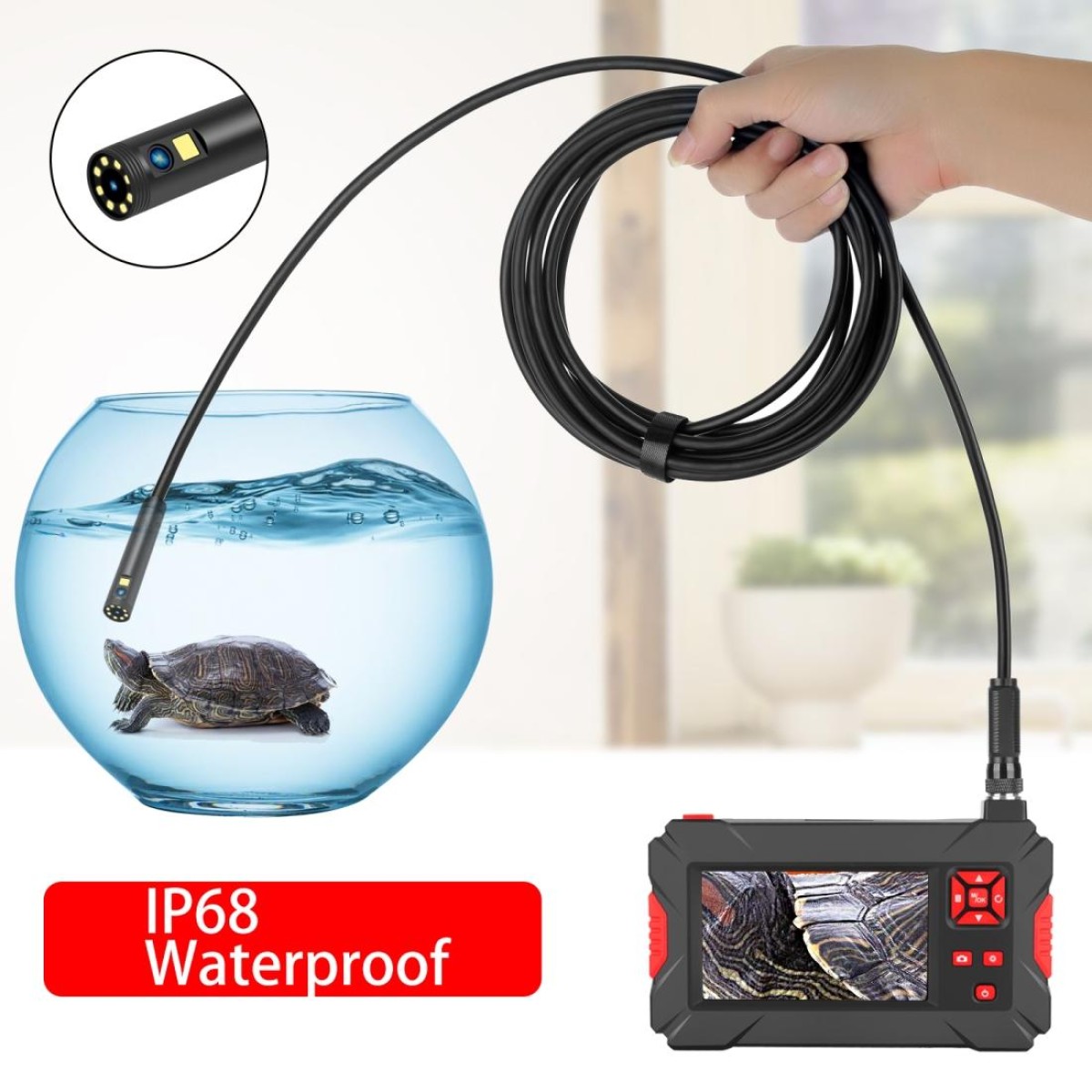 P30 8mm 1080P IP68 Waterproof 4.3 inch Screen Dual Camera Digital Endoscope, Length:5m Hard Cable(Black)