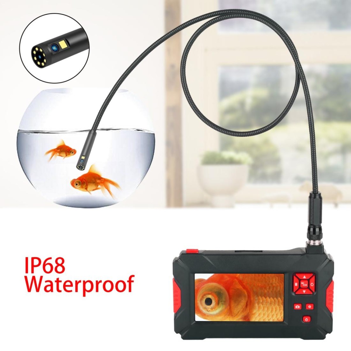 P30 8mm 1080P IP68 Waterproof 4.3 inch Screen Dual Camera Digital Endoscope, Length:1m Snake Tube(Black)