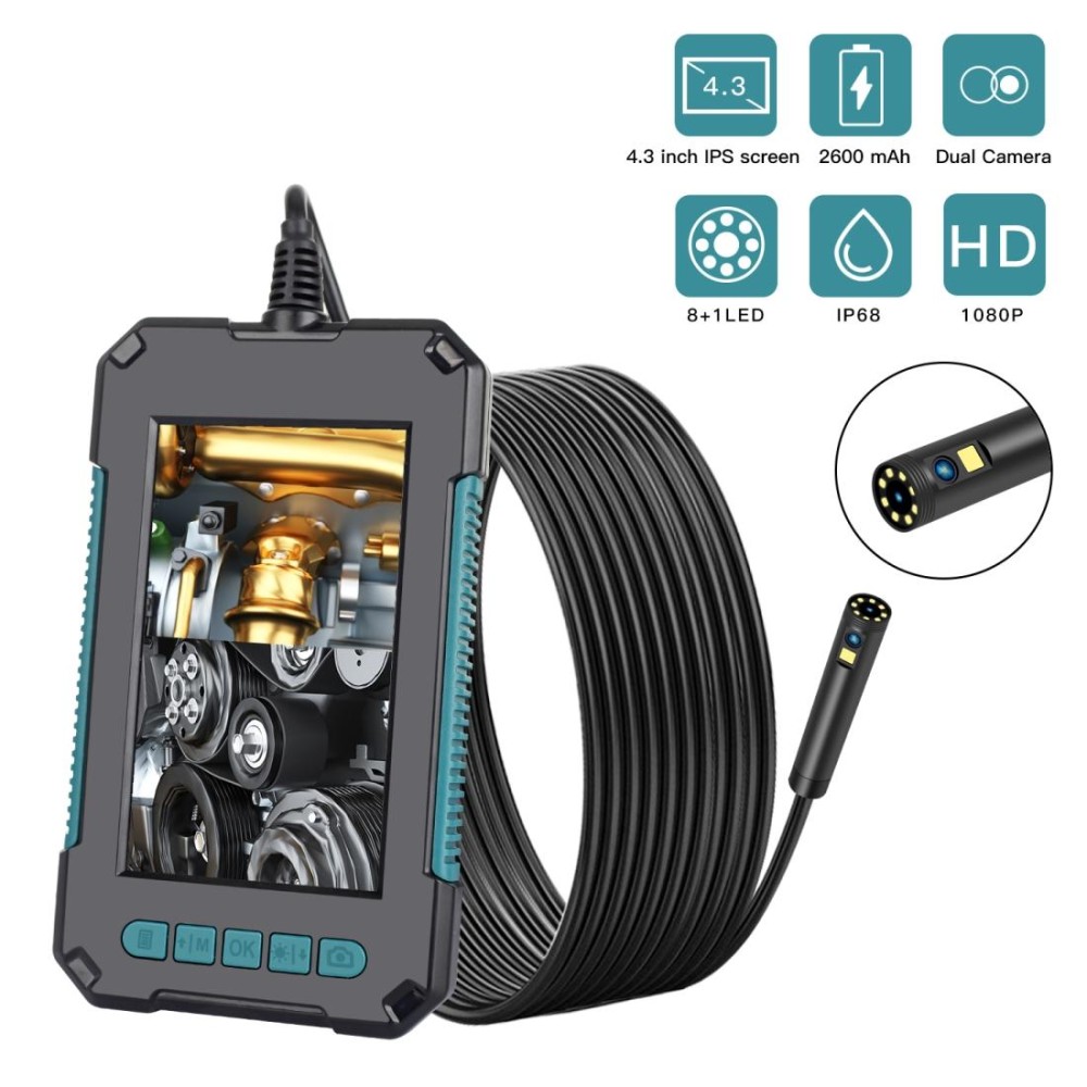 P40 8mm 1080P IP68 Waterproof 4.3 inch Highlight Screen Dual Camera Digital Endoscope, Length:10m Hard Cable