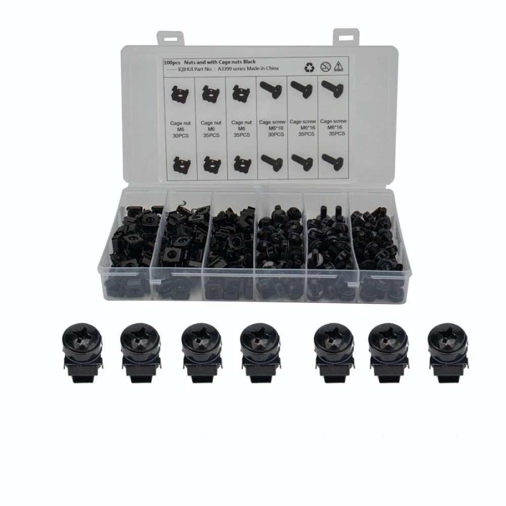 100 PCS Cage Nuts and Screw Cage Nuts M6 + Rack Screws M6x16