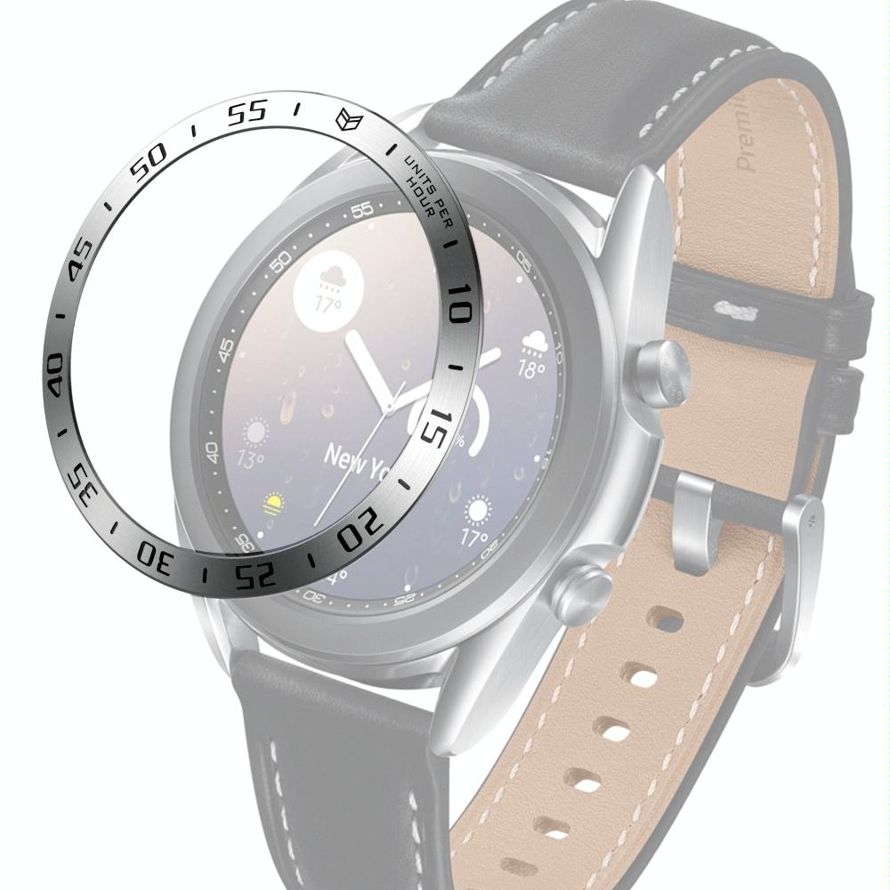For Samsung Galaxy Watch 3 41mm Smart Watch Steel Bezel Ring, A Version(Silver Ring Black Letter)