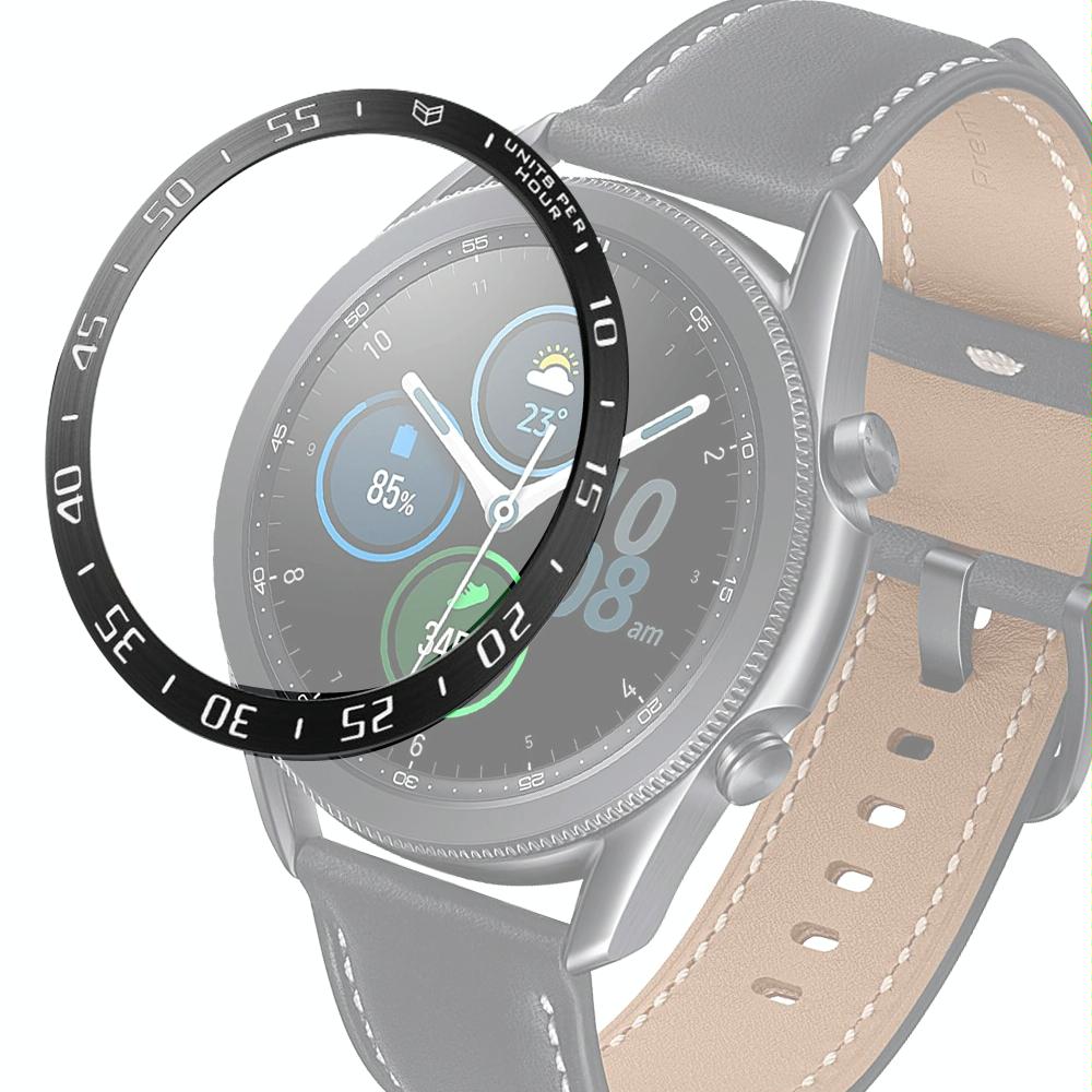 For Samsung Galaxy Watch 3 45mm Smart Watch Steel Bezel Ring, A Version(Black Ring White Letter)