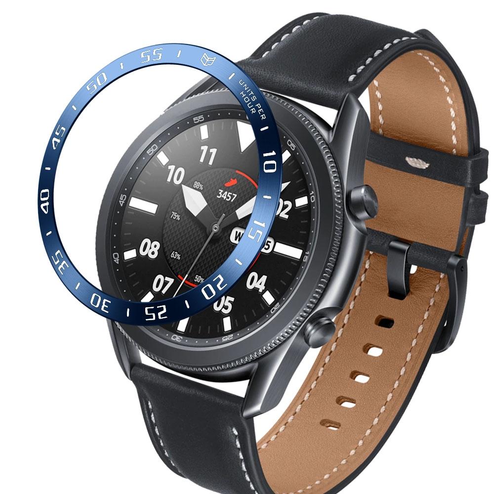 For Samsung Galaxy Watch 3 45mm Smart Watch Steel Bezel Ring, A Version(Blue Ring White Letter)