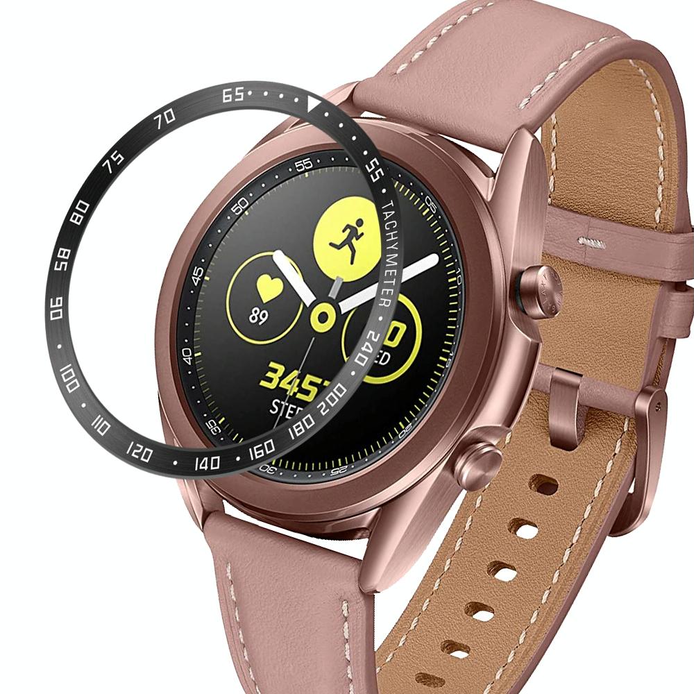 For Samsung Galaxy Watch 3 41mm Smart Watch Steel Bezel Ring, E Version(Black Ring White Letter)