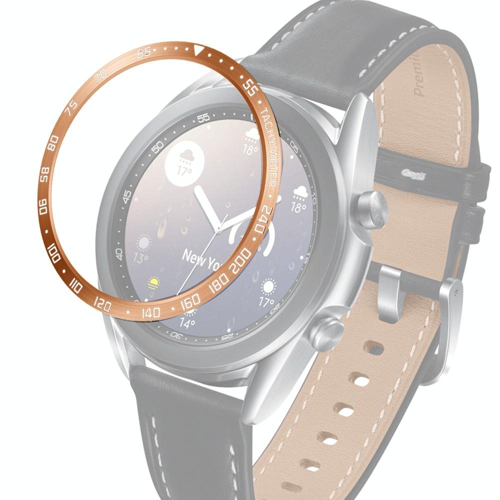For Samsung Galaxy Watch 3 41mm Smart Watch Steel Bezel Ring, E Version(Rose Gold Ring White Letter)