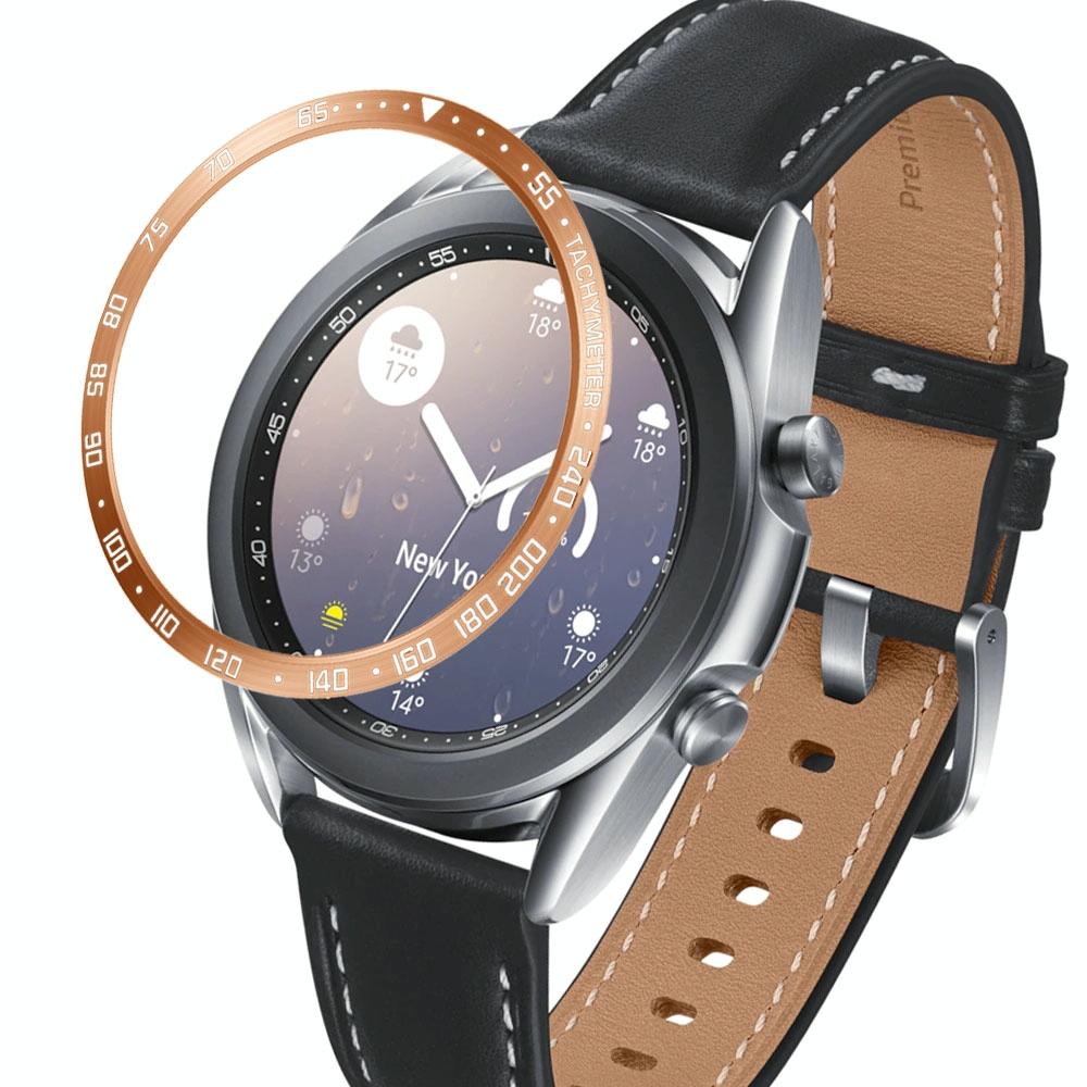 For Samsung Galaxy Watch 3 41mm Smart Watch Steel Bezel Ring, E Version(Rose Gold Ring White Letter)