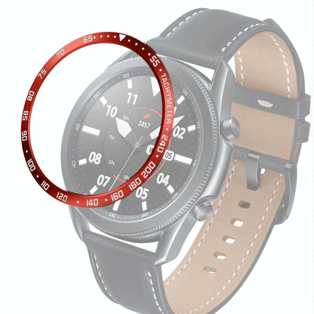 For Samsung Galaxy Watch 3 45mm Smart Watch Steel Bezel Ring, E Version(Red Ring White Letter)