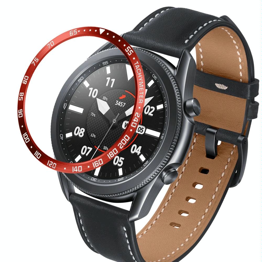 For Samsung Galaxy Watch 3 45mm Smart Watch Steel Bezel Ring, E Version(Red Ring White Letter)