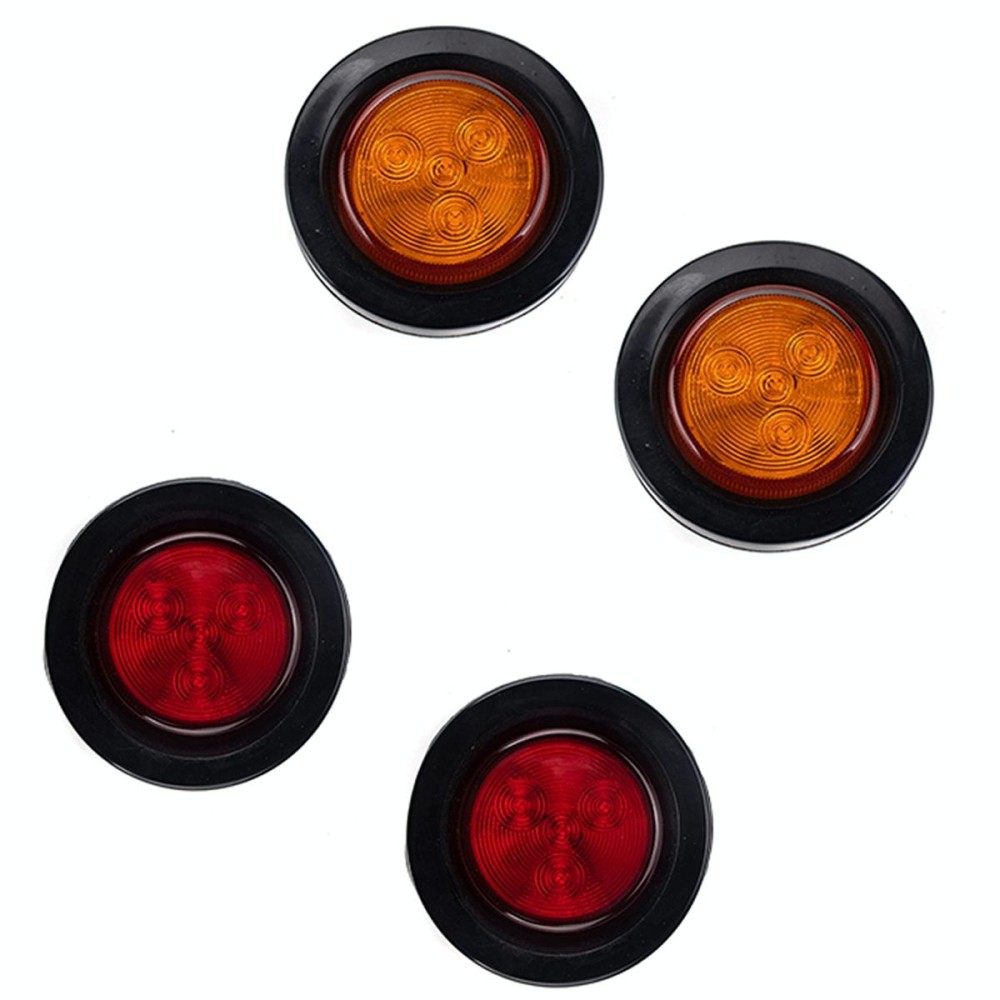 4 PCS Truck Trailer Red & Amber LED 2 inch Round Side Marker Clearance Tail Light Kits with Heat Shrink Tube
