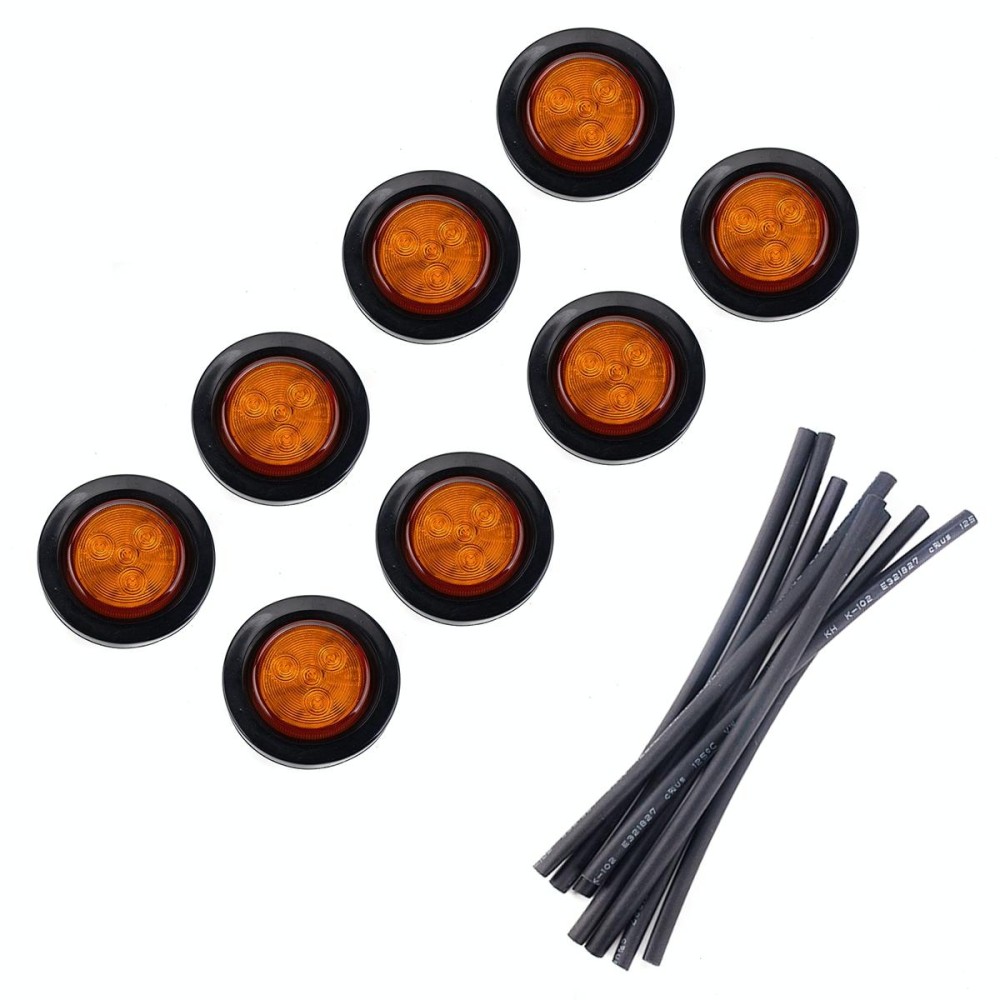 8 PCS Truck Trailer Yellow LED 2 inch Round Side Marker Clearance Tail Light Kits with Heat Shrink Tube