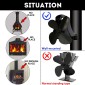 YL-105 4-Blade Aluminum Heat Powered Fireplace Stove Fan(Black)