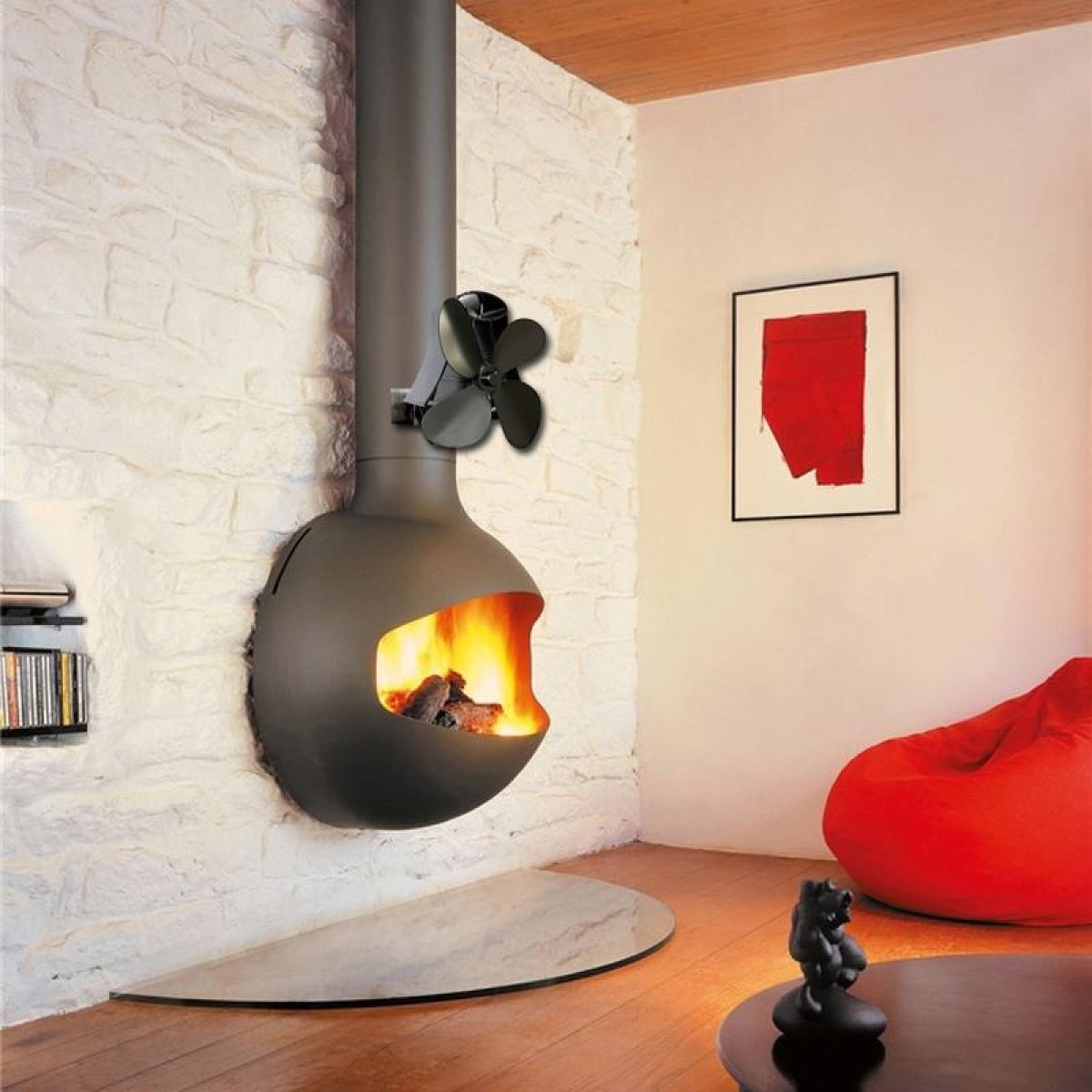 YL-105 4-Blade Aluminum Heat Powered Fireplace Stove Fan(Grey)