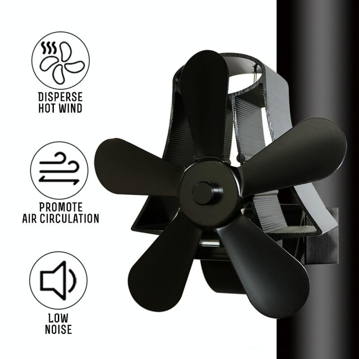 YL-106 5-Blade High Temperature Aluminum Heat Powered Fireplace Stove Fan(Black)