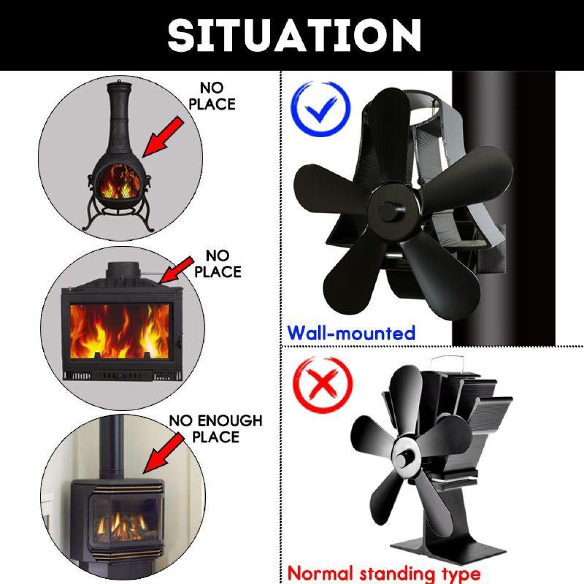 YL-106 5-Blade High Temperature Aluminum Heat Powered Fireplace Stove Fan(Silver)