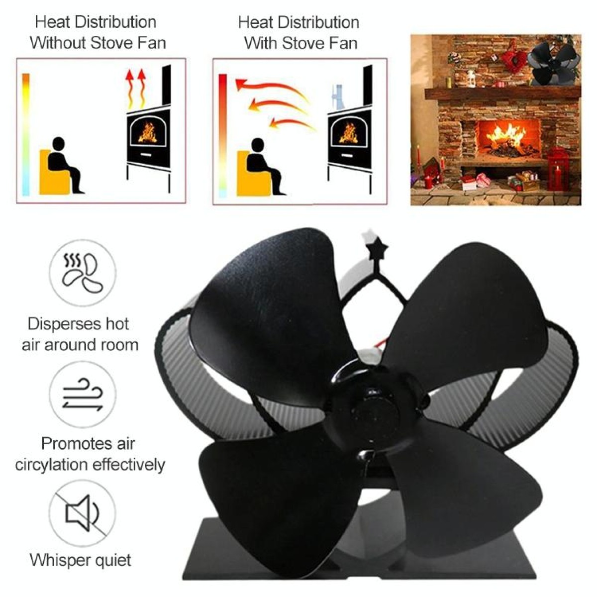 YL201 4-Blade High Temperature Metal Heat Powered Fireplace Stove Fan (Bronze)