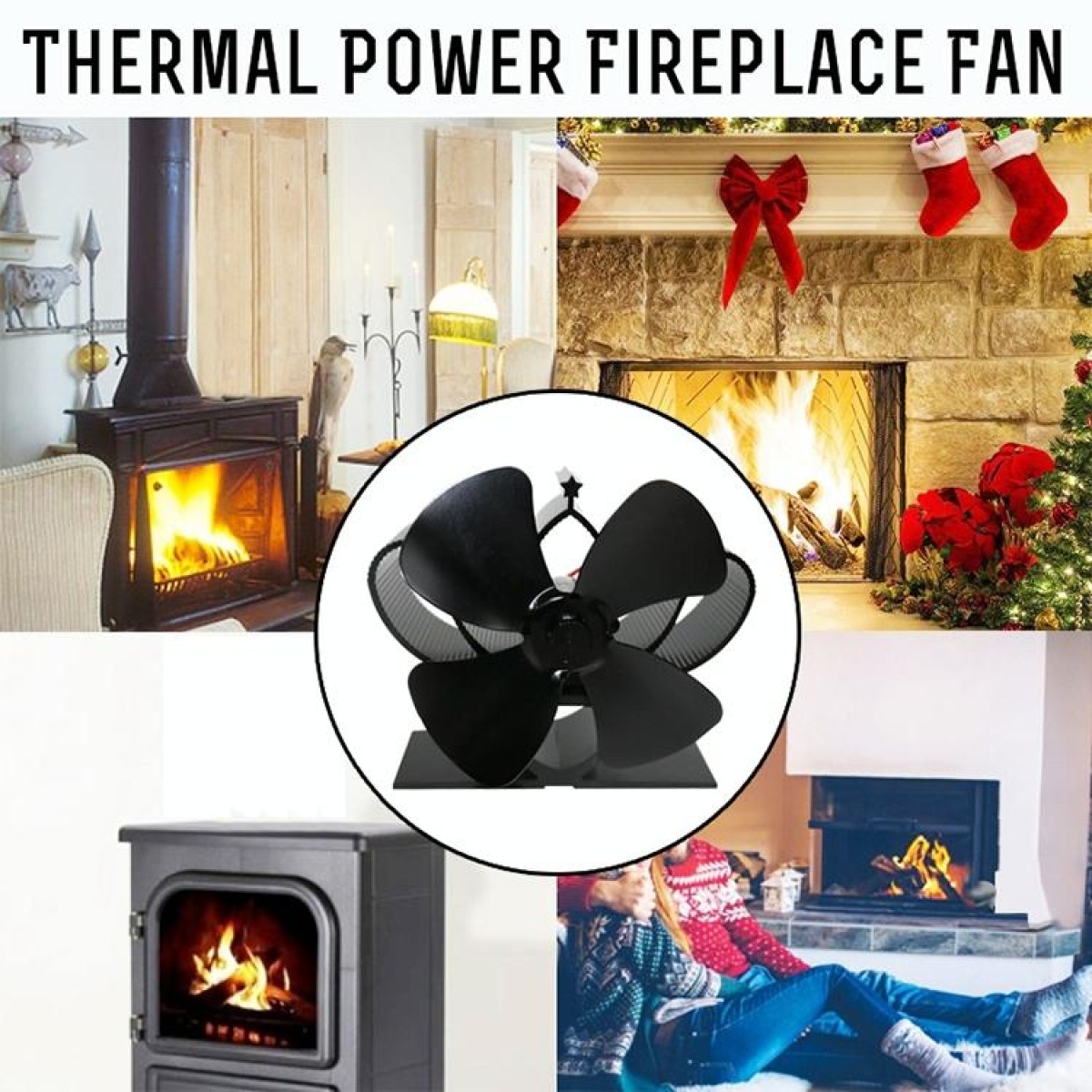 YL201 4-Blade High Temperature Metal Heat Powered Fireplace Stove Fan (Rose Red)