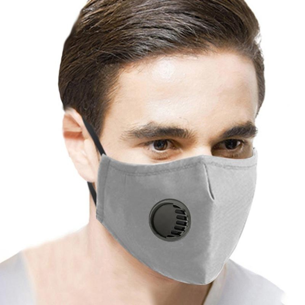 For Men Women Washable Replaceable Filter Breath-Valve PM2.5 Dustproof Face Mask(Grey)