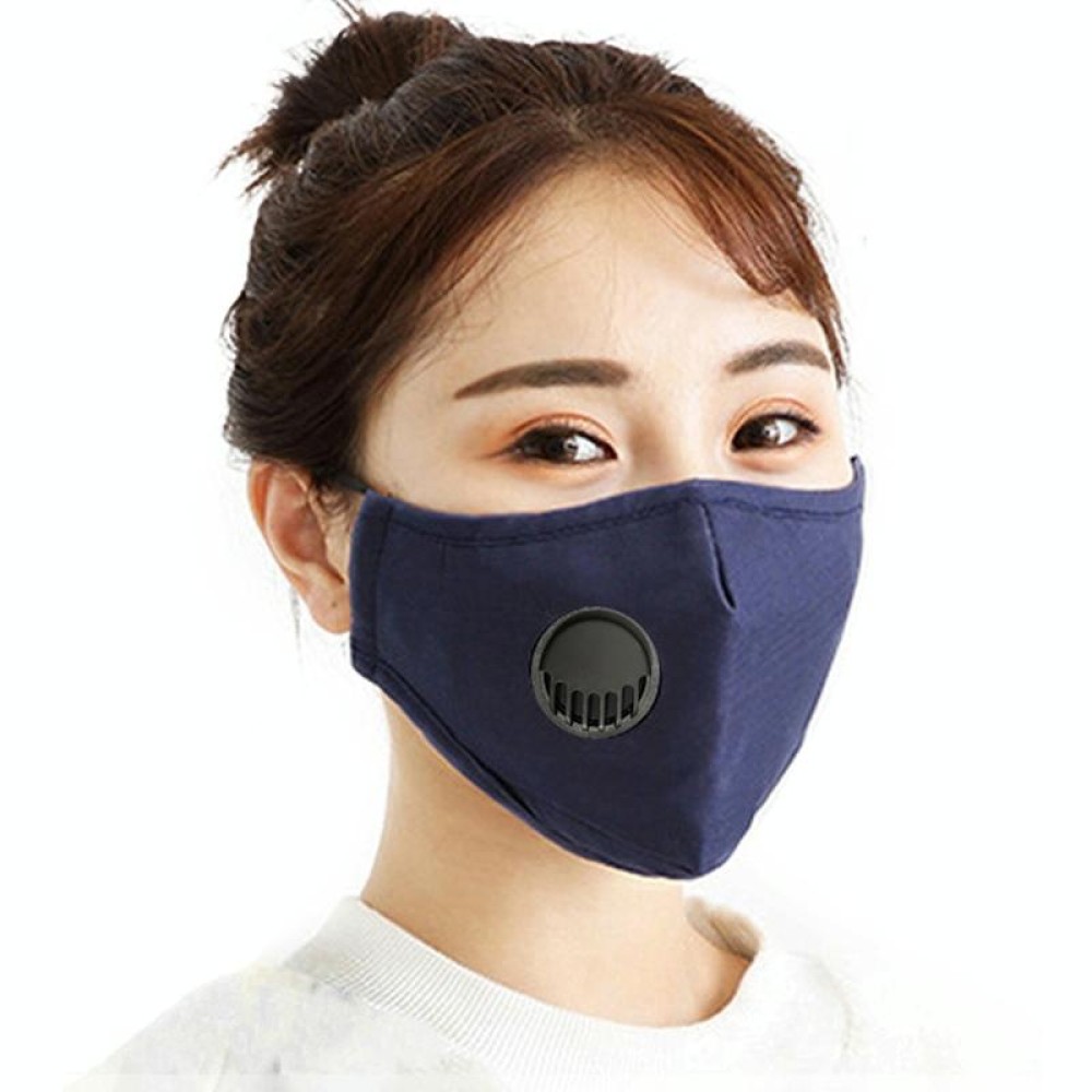 For Men Women Washable Replaceable Filter Breath-Valve PM2.5 Dustproof Face Mask(Navy Blue)