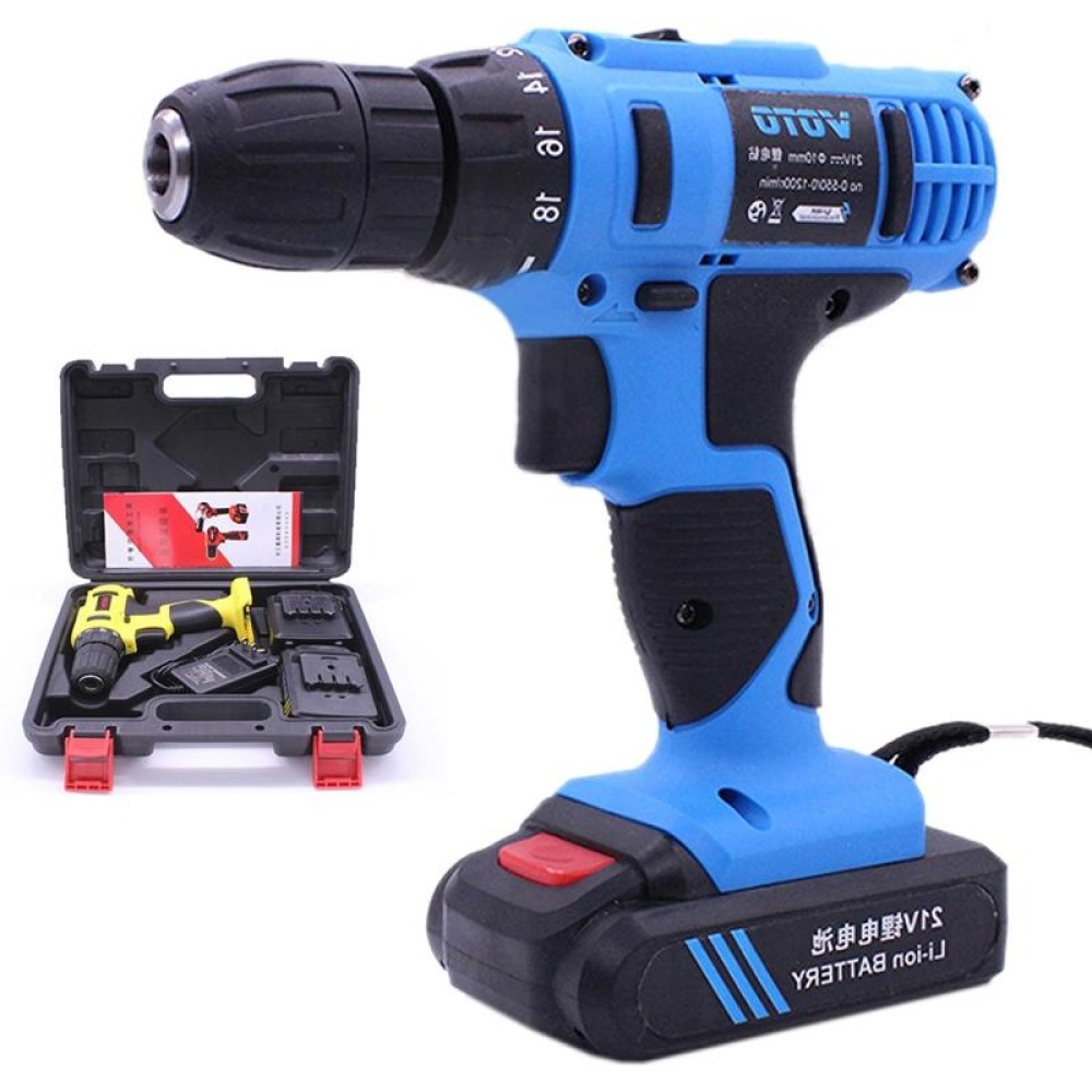 VOTO 21V Stepless Speed Regulation Rechargeable Hand Drill Set Electric Drill Power Tools with LED Light, AC 220V, US Plug, Random Color Delivery