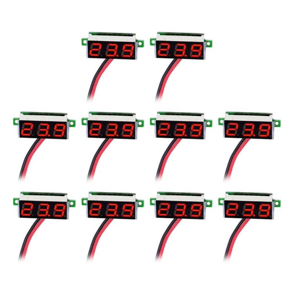10 PCS 0.36 inch 2 Wires Digital Voltage Meter, Color Light Display, Measure Voltage: DC 2.5-30V (Red)