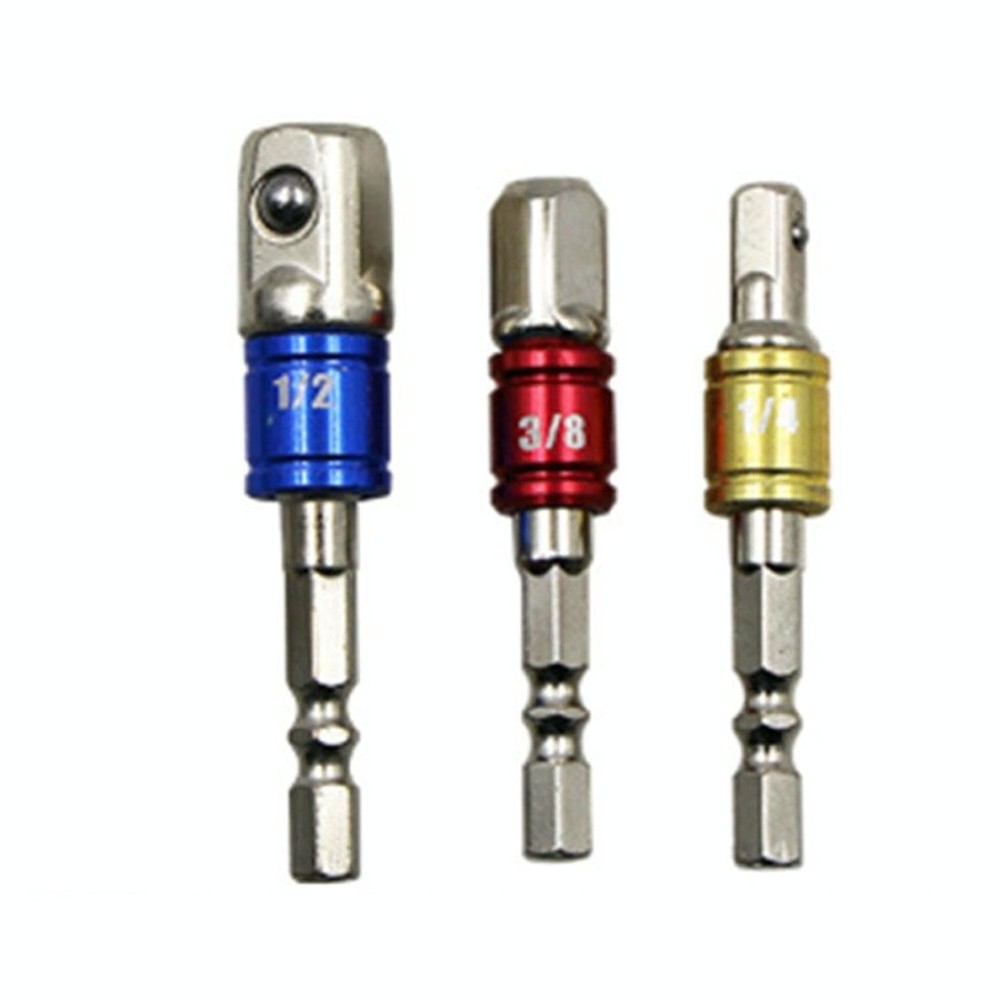 3 PCS/Set Socket Bit Extension Bar Hex Shank Adapter Drill Nut Driver Power Drill Bit(1/4, 3/8, 1/2 inch), Length:65-73mm