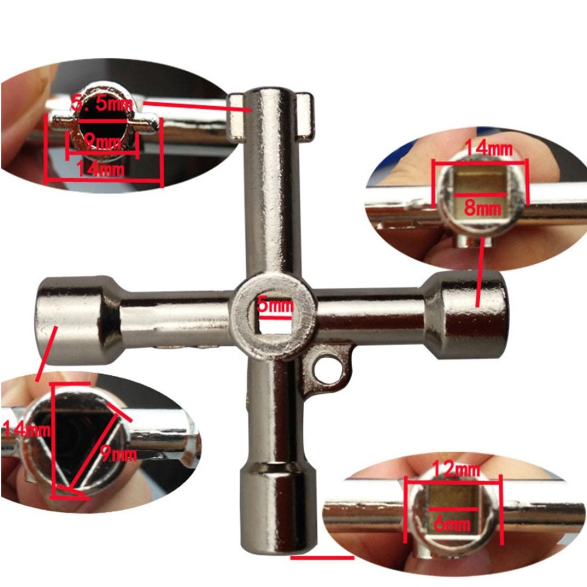 4 in 1 Multifunctional Cross Key Wrench with Circle Triangle Square Shape
