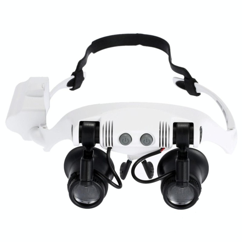 10X 15X 20X 25X Wearing Glasses Eyes Illuminated Magnifier Magnifying Watch Repairing Loupe With LED Light(White)