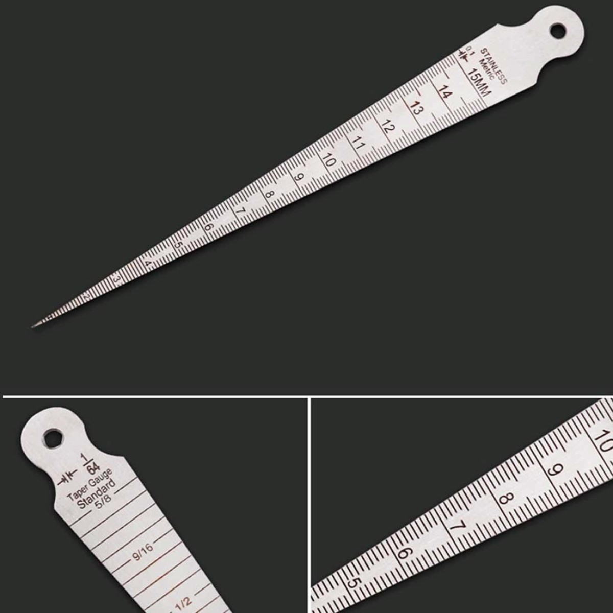 Wedge Feeler Gap 1-15mm Thick Stainless Steel Ruler Inspection Taper Gauge Metric Imperial Measure Tool