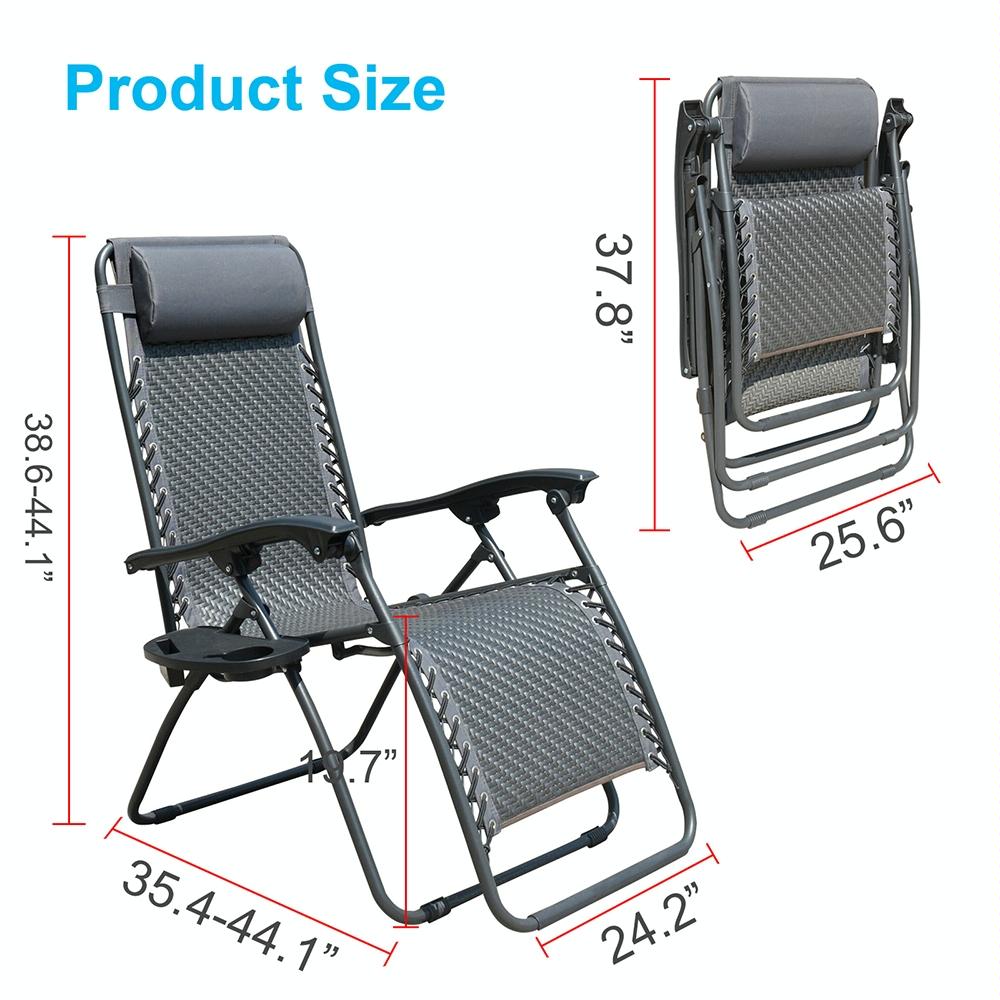 [US Warehouse] Foldable Outdoor Leisure Latex Rope Woven Recliner with Pillow and Cup Holder Tray
