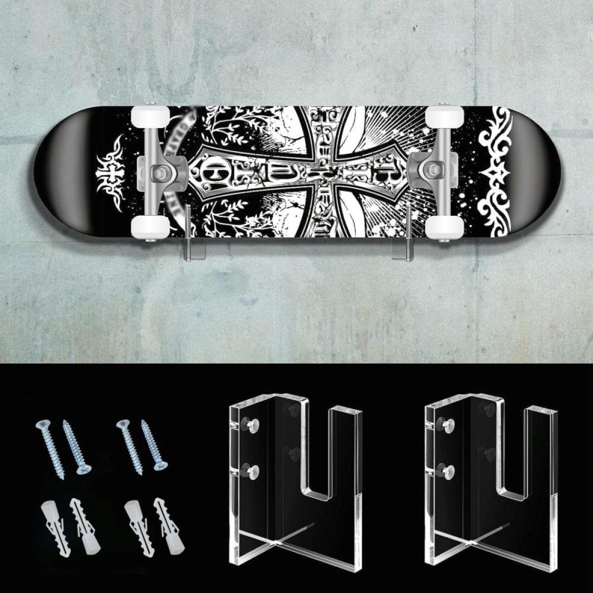 1 Pair YX028-1 Skateboard Wall-Mounted Display Holder (Transparent)