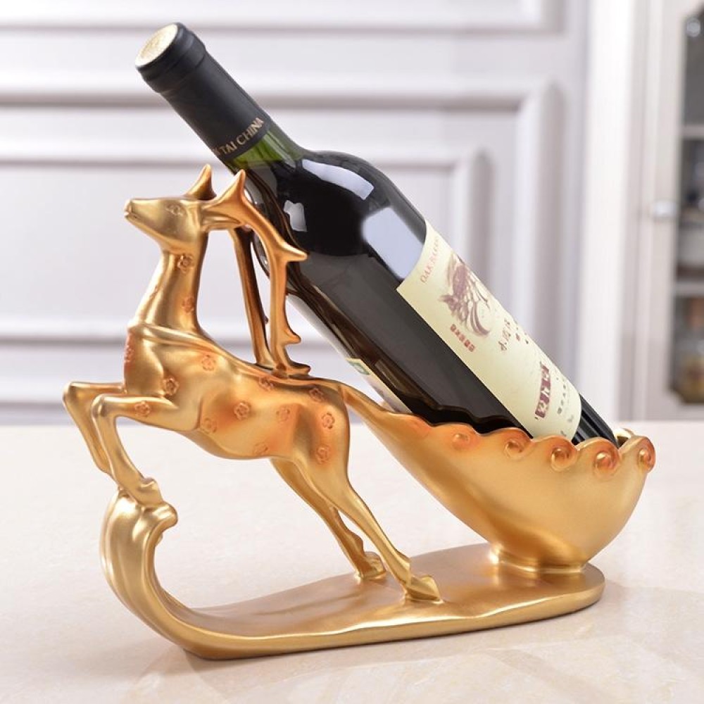 Creative Sika Deer Shape Wine Shelf Drain Rack Bottle Holder Living Room Ornaments Gift (Gold)