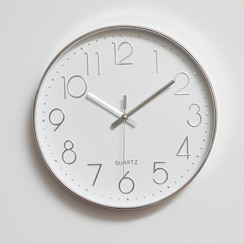 Home Office Room Modern Silent Non Ticking 12 inch Round Decorative Wall Quartz Clock (Silver)