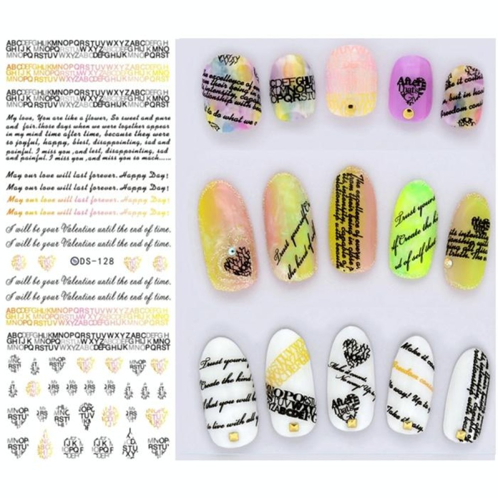 DS116-134 5 PCS 13 Patterns DIY Design Beauty Water Transfer Harajuku Nails Art Sticker Nail Art Decoration Accessories, Random Color Delivery,Without Nails