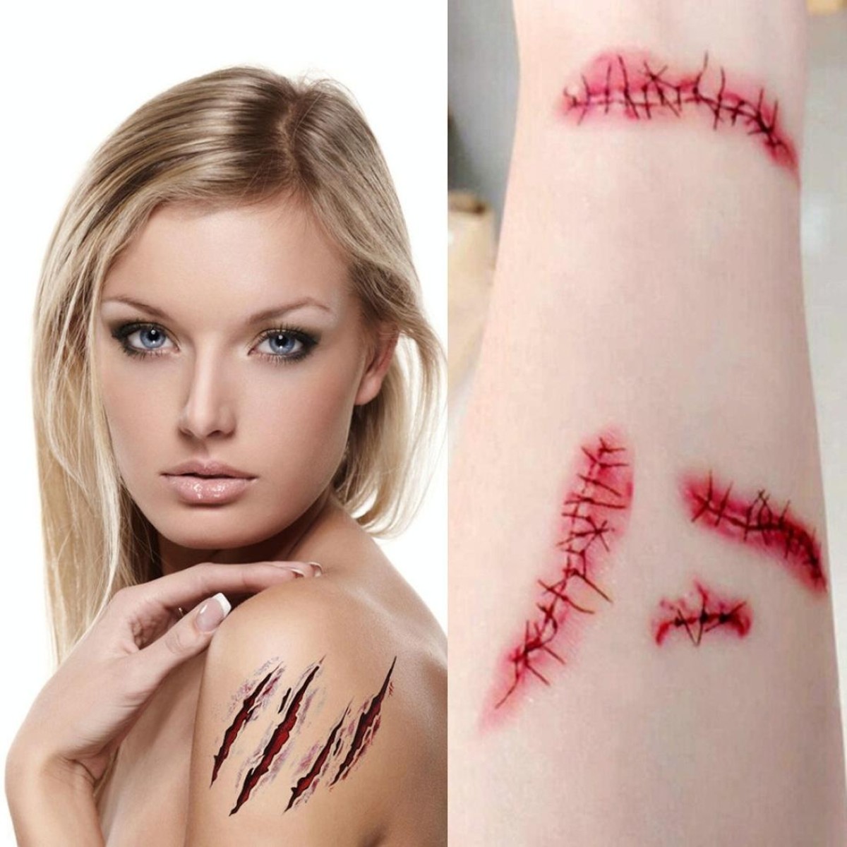 10pcs S-165 Halloween Terror Wound Realistic Scratches Injury Scar Temporary Tattoo Sticker