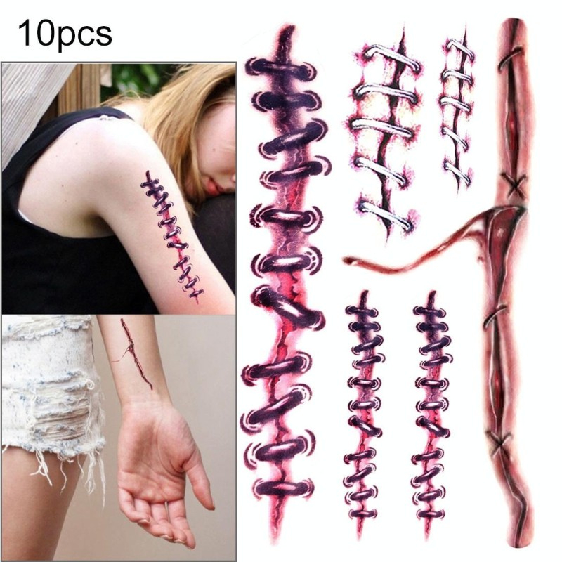 10pcs S-169 Halloween Terror Realistic Wound Injury Scar Temporary Tattoo Sticker