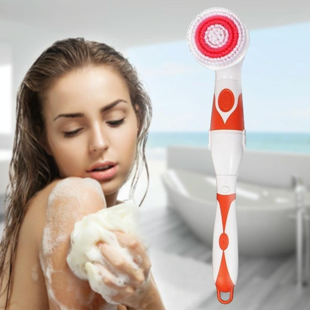 Multi-function Electric Waterproof Bath Cleansing Brush Long-handled Massage Brush, with 4 Brush Heads(Orange)