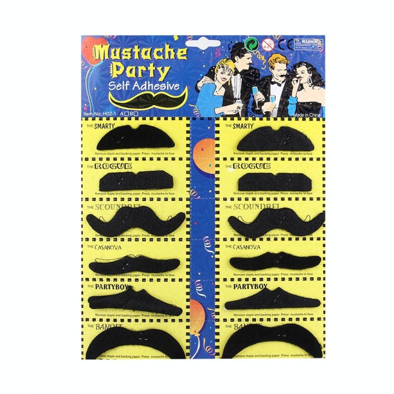 12 in 1 Funny Halloween Props Self-adhesive Fake Mustaches Kit