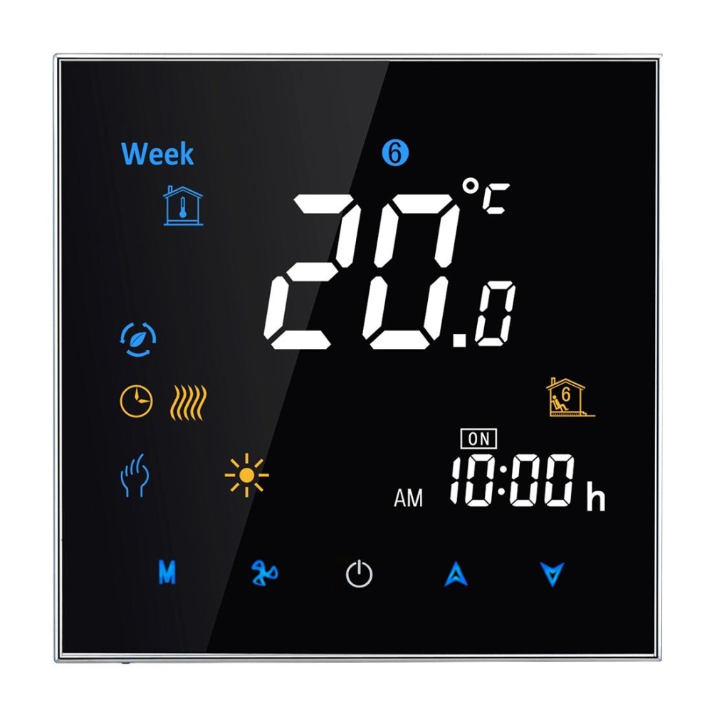BHT-3001 16A Load Electronic Heating Type LCD Digital Heating Room Thermostat with Sensor, Display Clock / Temperature  / Time / Week / Heat etc.(Black)