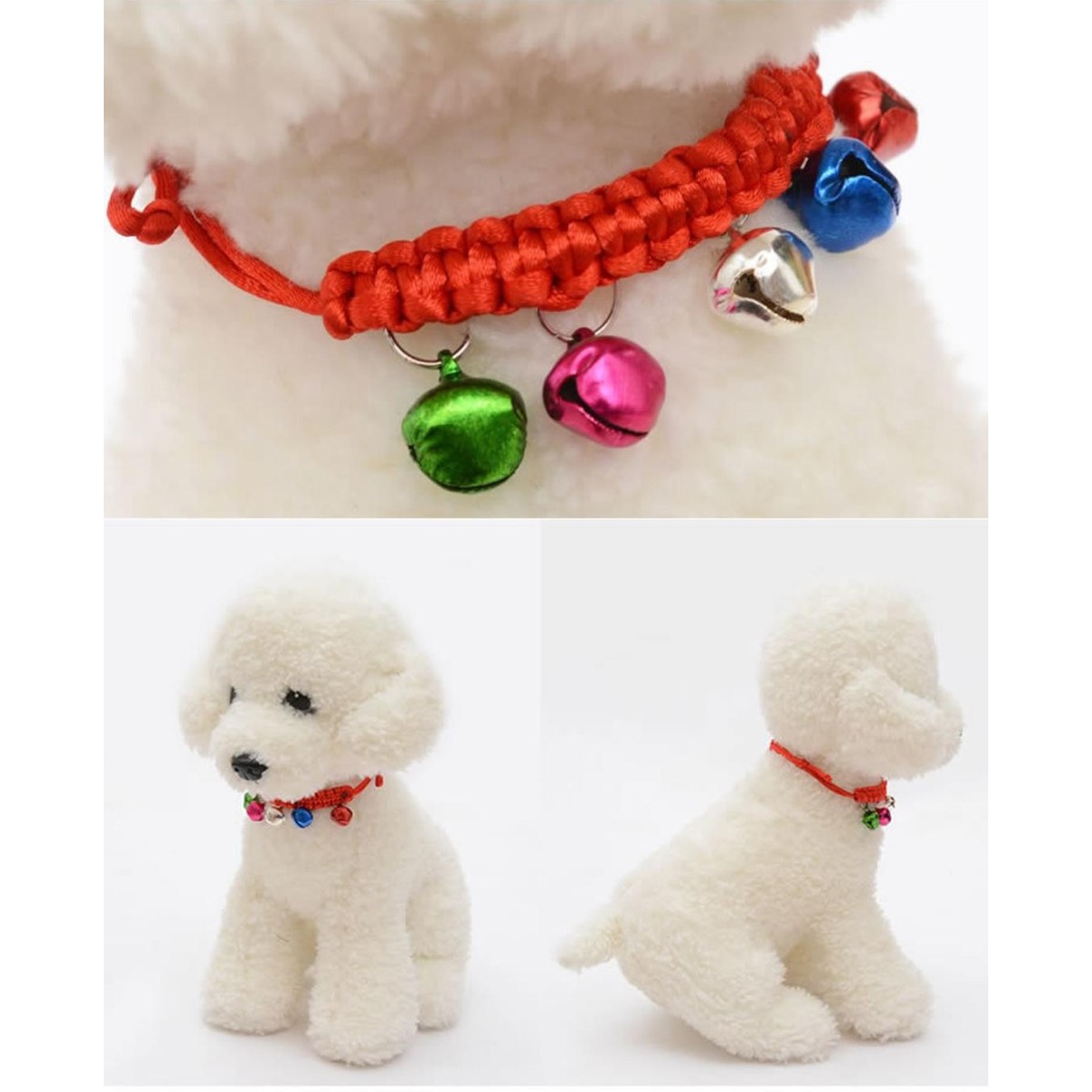 10 PCS Hand-Woven Adjustable Pet Bell Collars, Adjustable Perimeter: 18-32cm, Random Color Delivery
