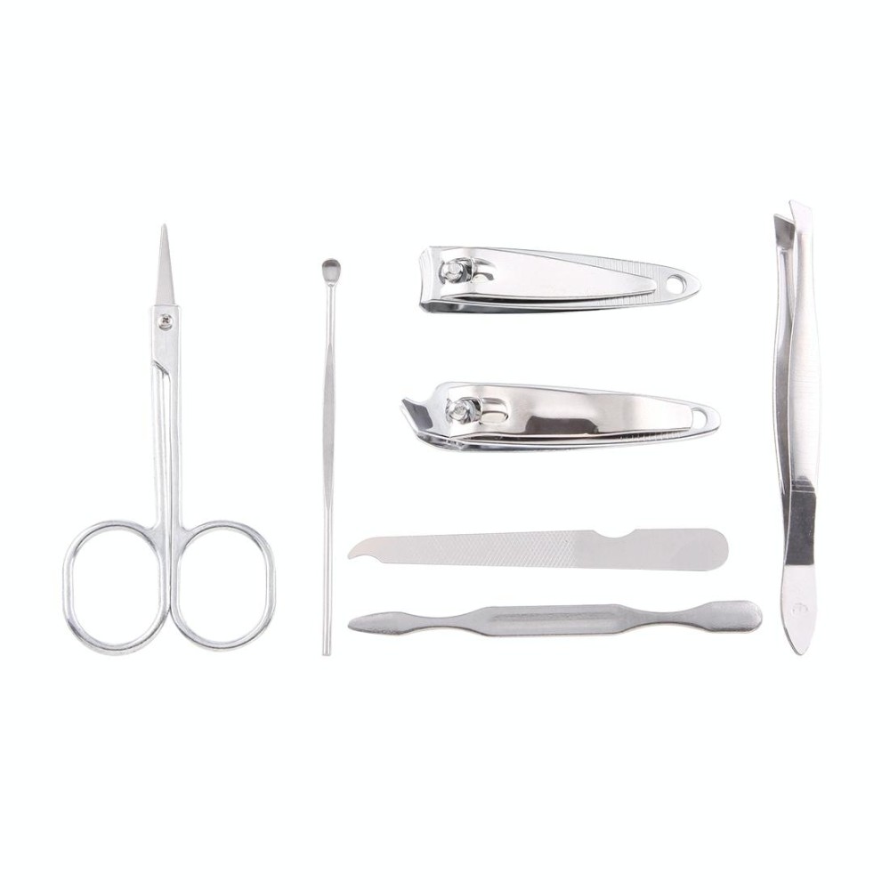 7 in 1 Nail Care Clipper Pedicure Manicure Kits (Flat Nail Clippers, Oblique Nail Nipper, Double Pick, Eyebrow Scissor, Eyebrow Tweezers, Ear Pick, Double Side Nail File) with Leather Bag