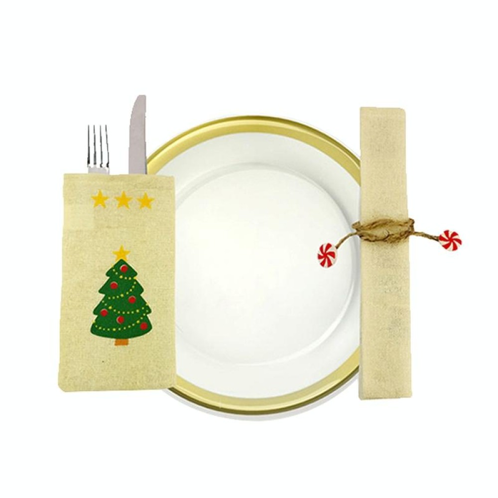 Christmas Scene Decoration Tableware Cover Christmas Creative Sackcloth Dishes Bags Gifts Bags, Random Style Delivery
