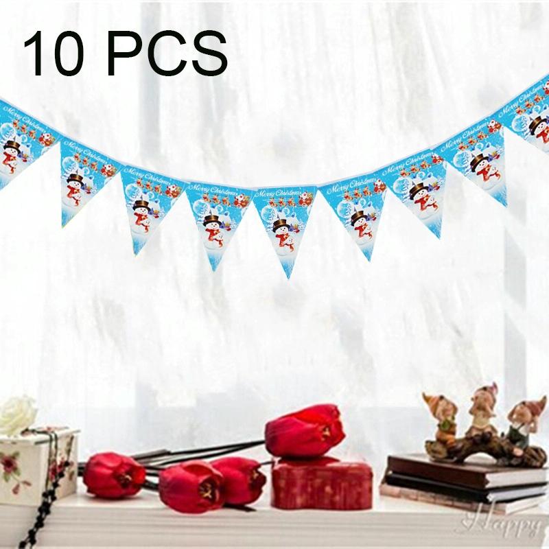 10 Sets Christmas Scene Decoration Triangle Paper Flags Non-woven Fabric Hanging Banners(Blue)