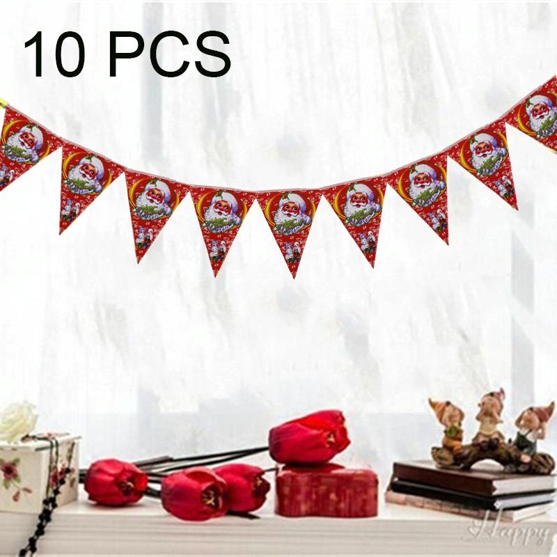 10 Sets Christmas Scene Decoration Triangle Paper Flags Non-woven Fabric Hanging Banners(Red)