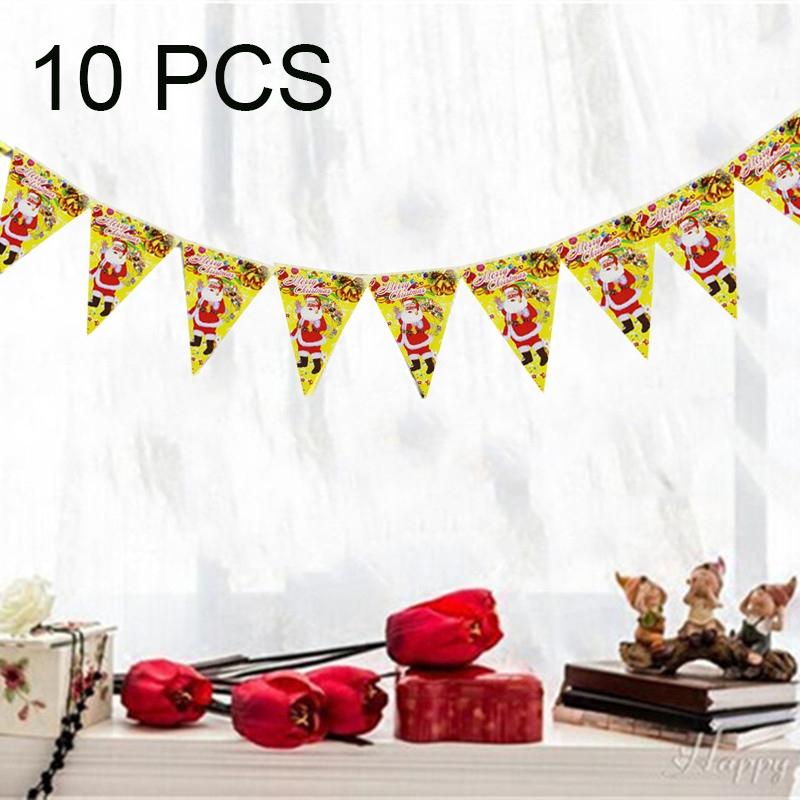 10 Sets Christmas Scene Decoration Triangle Paper Flags Non-woven Fabric Hanging Banners(Yellow)