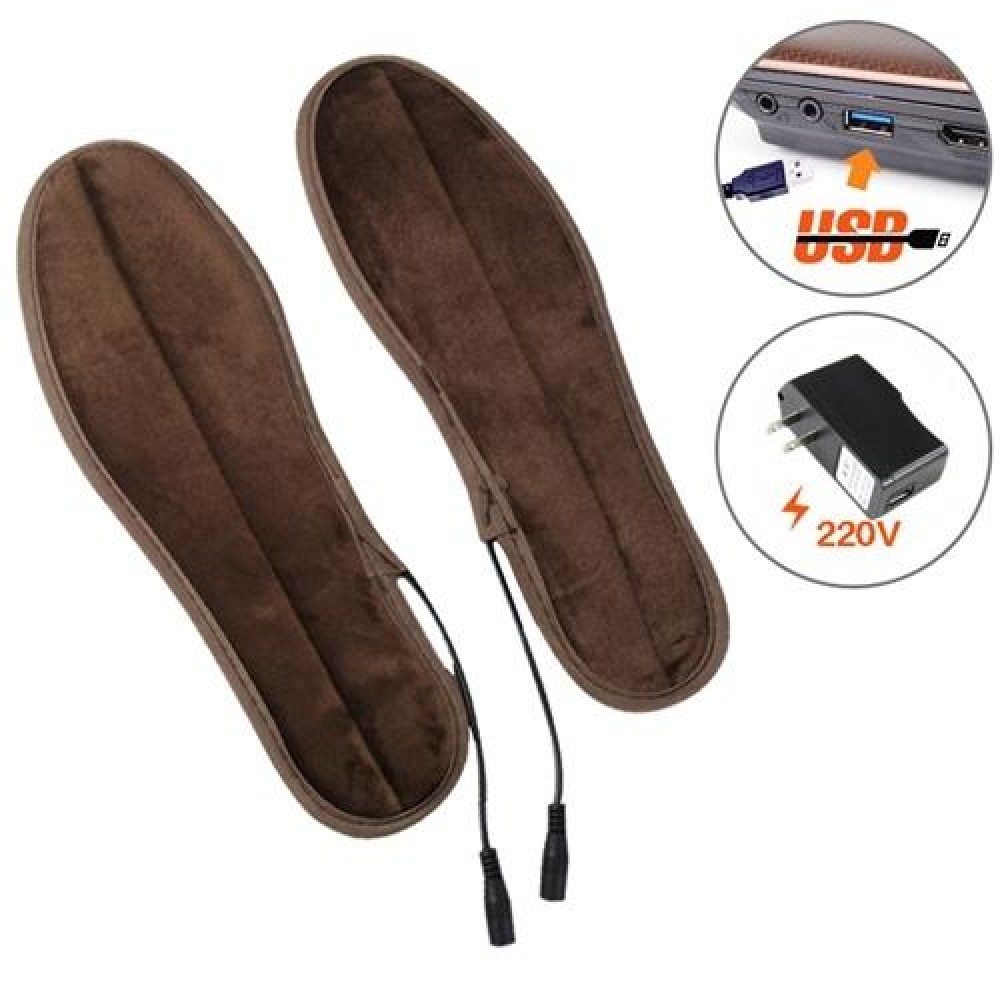 USB Electric Powered Heated Insoles Keep Feet Warm Pad with USB Cable & Power Adapter, Size: 43-44 yard(Brown)