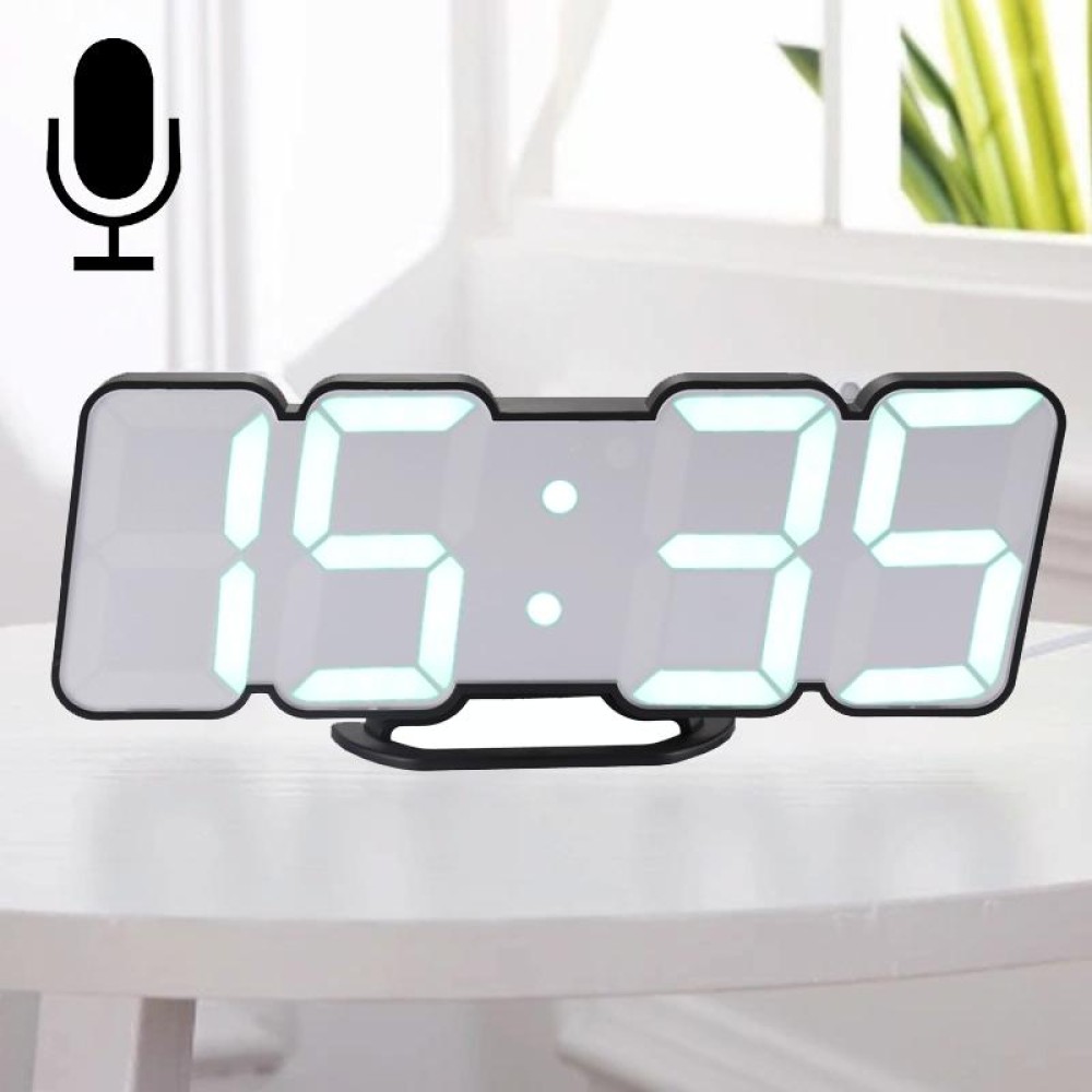 Modern 3D LED Sound Control Colorful Digital Alarm Clock Adjust Brightness Electronic Wall Glowing Hanging Clock with Remote Control(Black)
