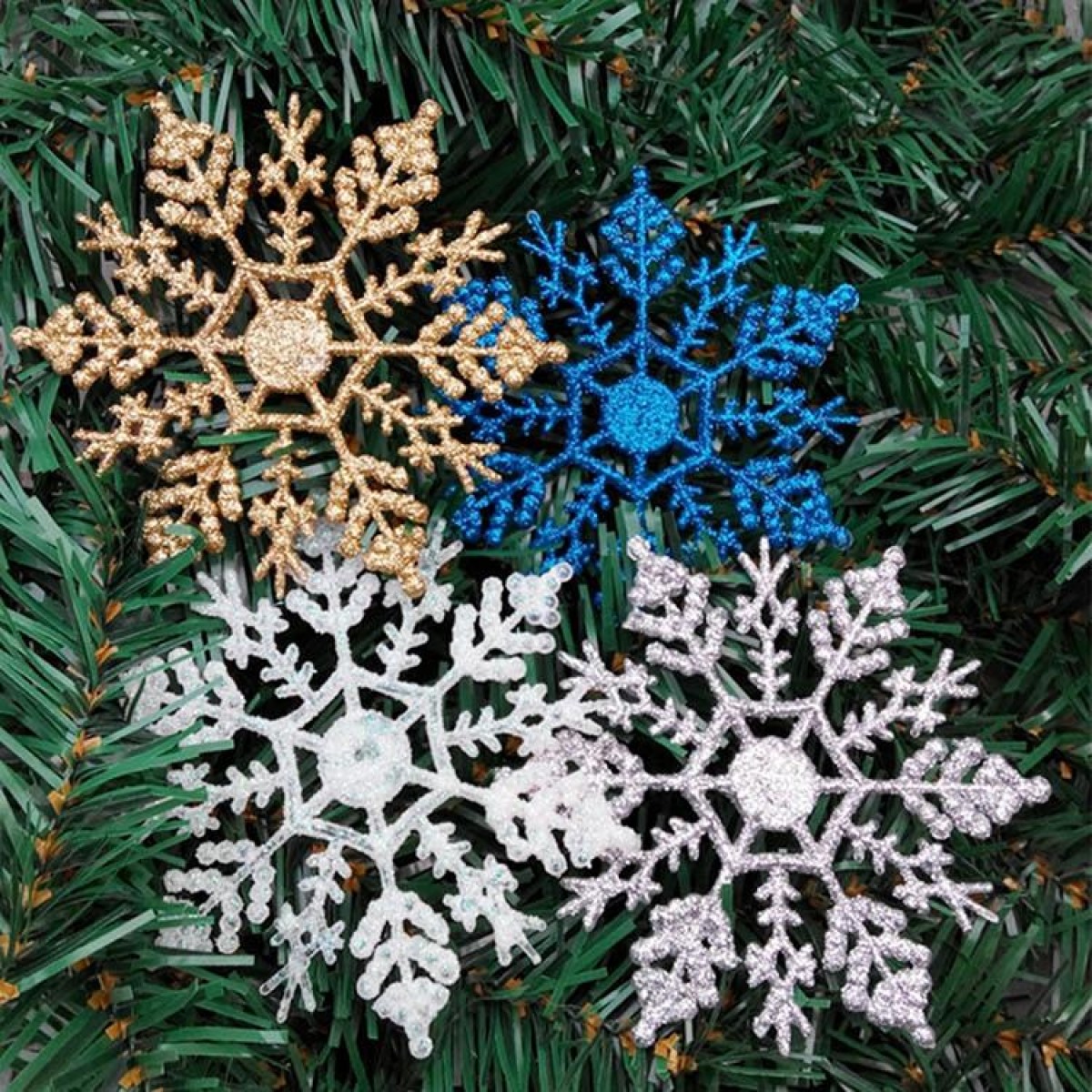 12 PCS Christmas Tree Ornaments Acrylic Snowflake Pieces Decorative Pendant Loose Powder, Diameter: 10cm(Gold)