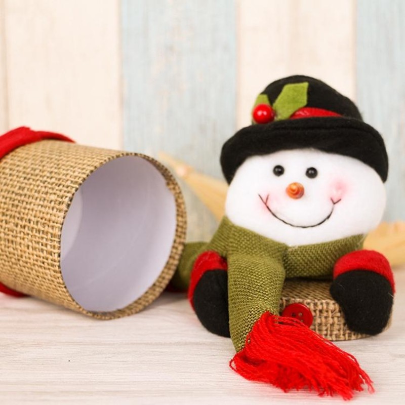 Christmas Decoration Linen Gift Box Cute Snowman Candy Jar, Size: 25*10cm