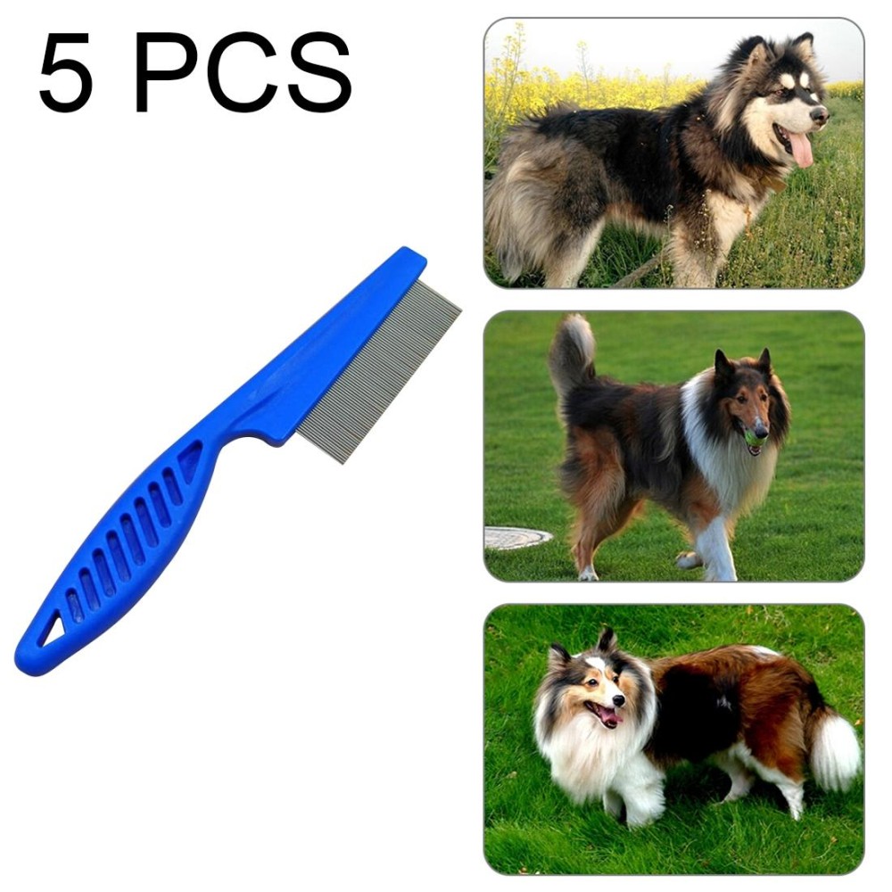 5 PCS Pet Cats Dogs Supplies Combs Fine Toothed Stainless Steel Needle Fleas Removal Combs, Length: 14cm (Blue)