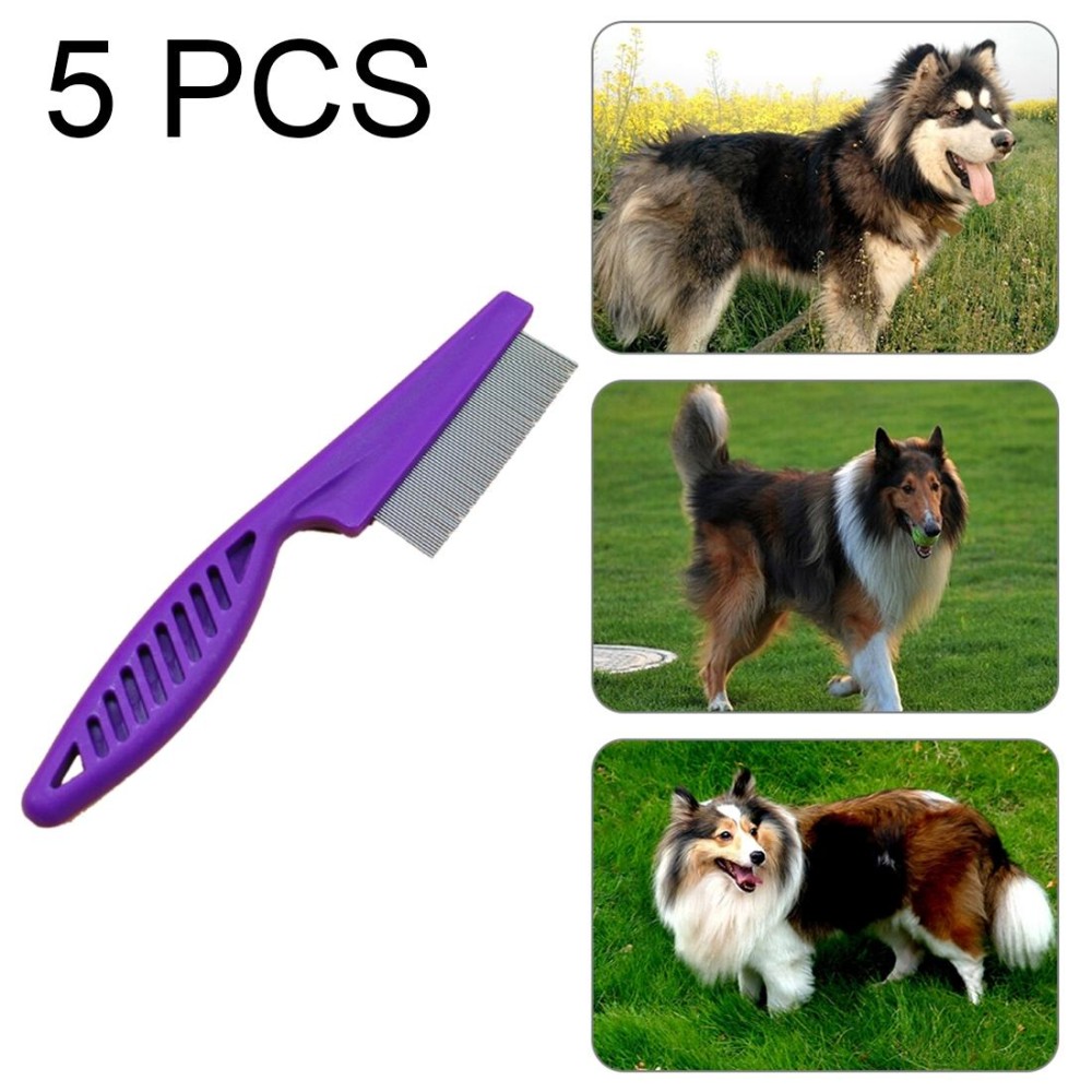 5 PCS Pet Cats Dogs Supplies Combs Fine Toothed Stainless Steel Needle Fleas Removal Combs, Length: 14cm (Purple)